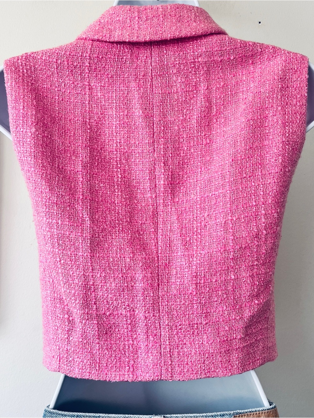 Zara Pink Tweed Sleeveless Cropped Vest Size S - Picture 6 of 8